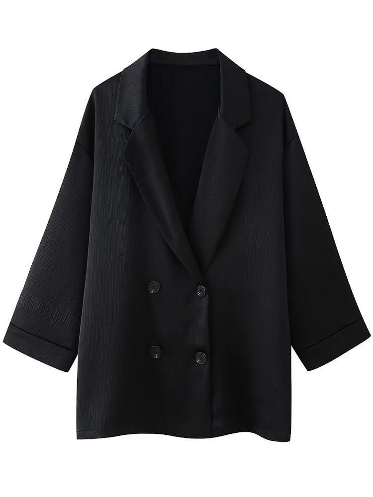 Double-Breasted Loose-Fit Pantsuit with Pleats - Black - Koda Fashion & Decor - Free Shipping