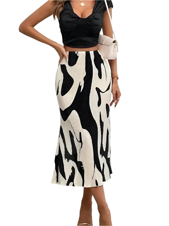 Valerie Pleated Black & White Print Midi Skirt - Koda Fashion & Decor - Free Shipping