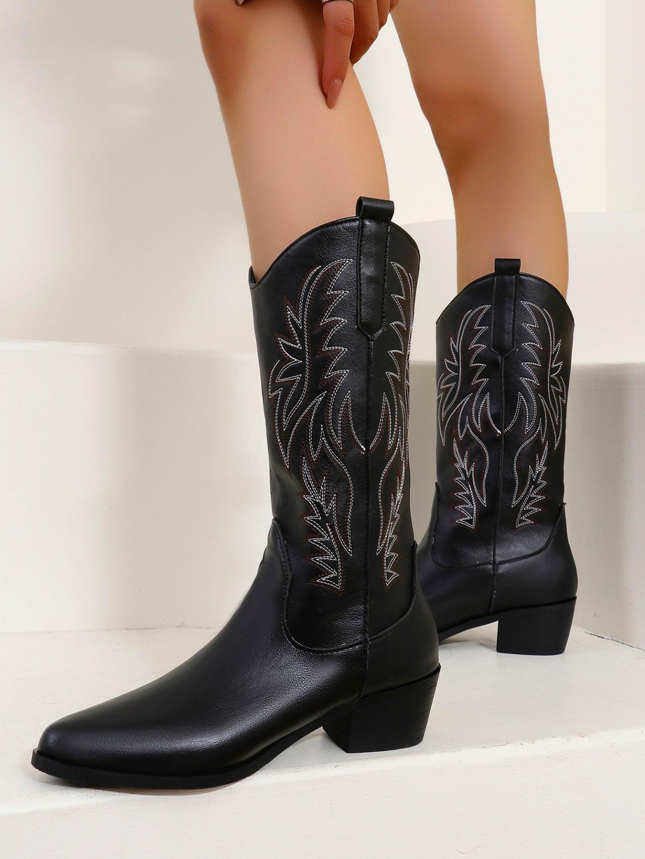 Embroidered Cowgirl Boots in Black - Koda Fashion & Decor - Free Shipping