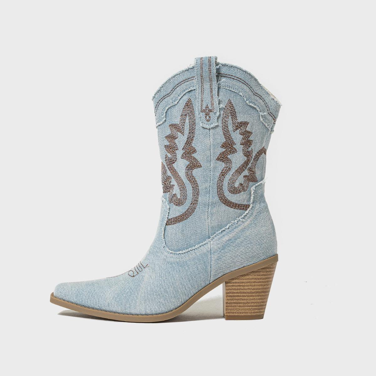 Western Cowgirl Boots in Pale Blue - Koda Fashion & Decor - Free Shipping