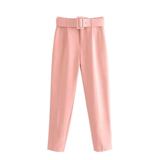 Billie High-Waisted Straight Leg Pants with Belt- Pink - Koda Fashion & Decor - Free Shipping