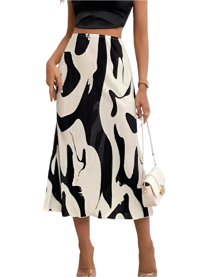 Valerie Pleated Black & White Print Midi Skirt - Koda Fashion & Decor - Free Shipping