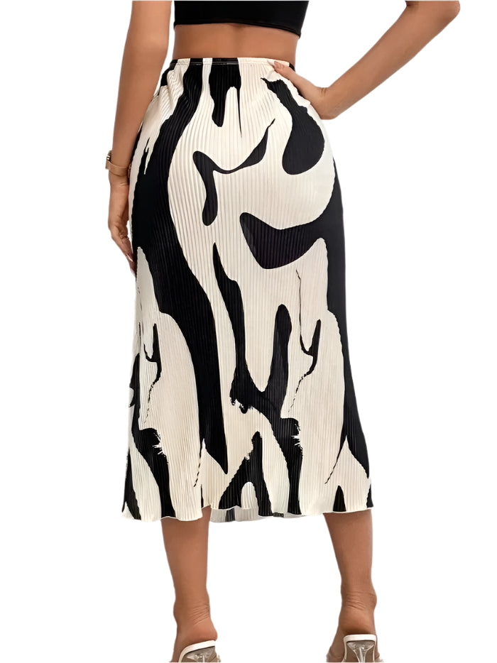 Valerie Pleated Black & White Print Midi Skirt - Koda Fashion & Decor - Free Shipping