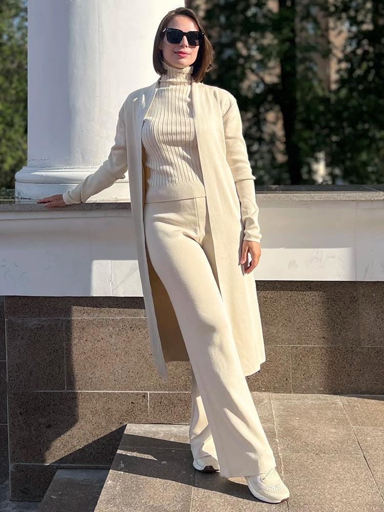Knitted Three Piece Set- Cardigan, Top & Pants - Koda Fashion & Decor - Free Shipping