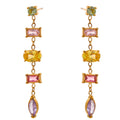 Gold-Plated Multi-Gemstone Dangle Drop Earrings - Pastel Rainbow & Clear Cubic Zirconia