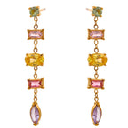 Gold-Plated Multi-Gemstone Dangle Drop Earrings - Pastel Rainbow & Clear Cubic Zirconia