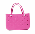 A rose pink EVA waterproof beach tote bag with a handle and a zipper.