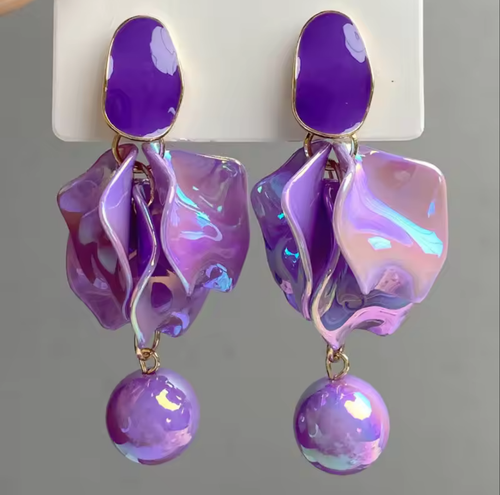 Iridescent Melting Flowers Vintage Dangle Drop Earrings Shop name