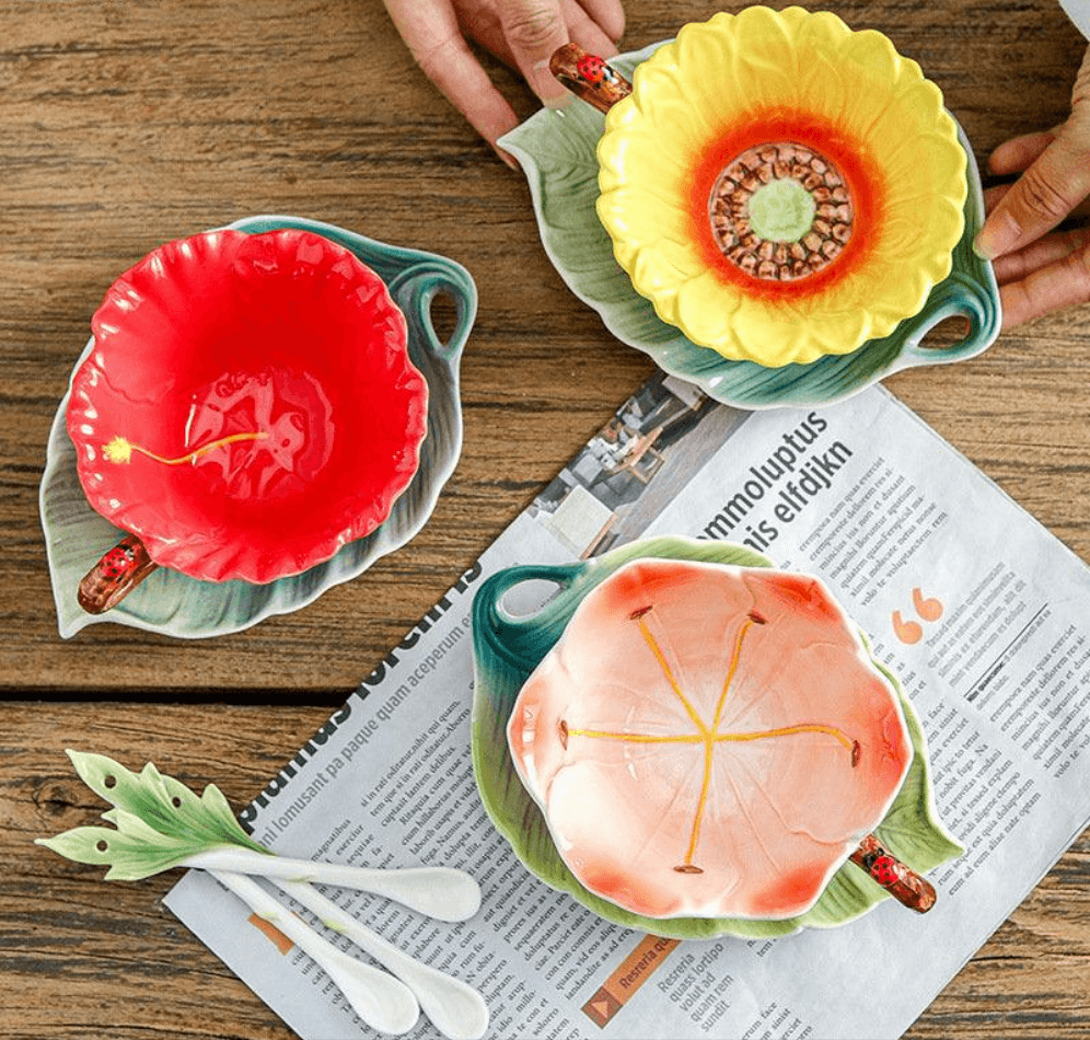 Sunflower Ceramic Teacup & Saucer Set