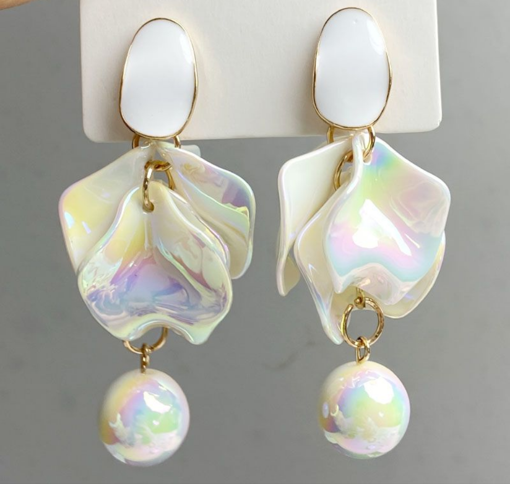 Iridescent Melting Flowers Vintage Dangle Drop Earrings Shop name