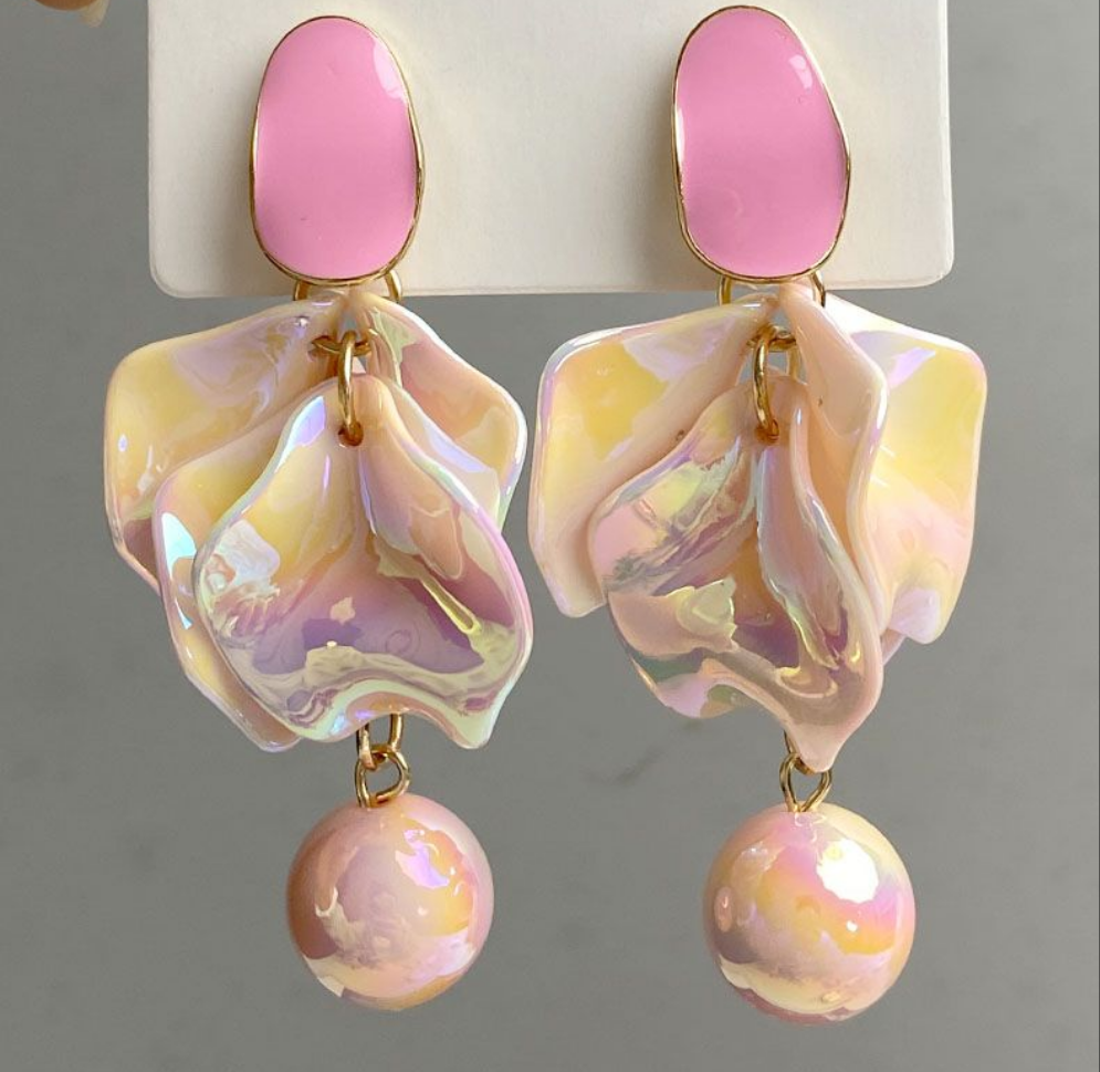 Iridescent Melting Flowers Vintage Dangle Drop Earrings Shop name