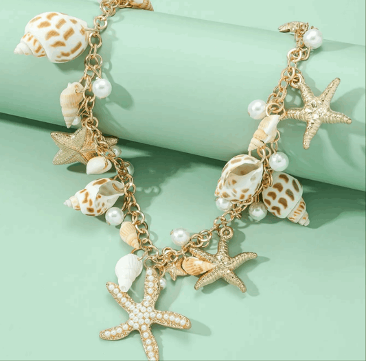 Starfish Seashells Necklace- Gold - Koda Fashion & Decor - Free Shipping