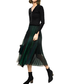 Malachite Mesh Pleated Lined Midi Skirt - Koda Store