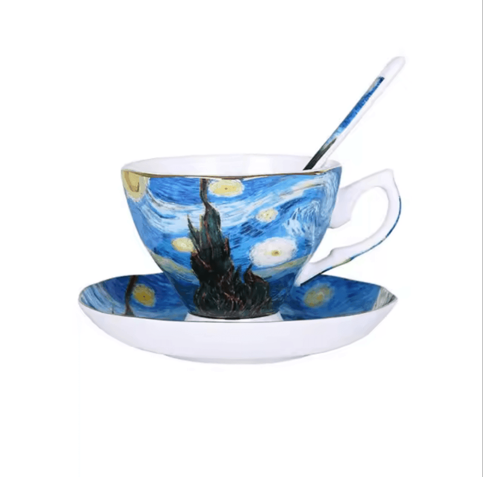 Van Gogh Inspired Bone China Teacup, Saucer & Spoon Set - Koda Fashion & Decor - Free Shipping