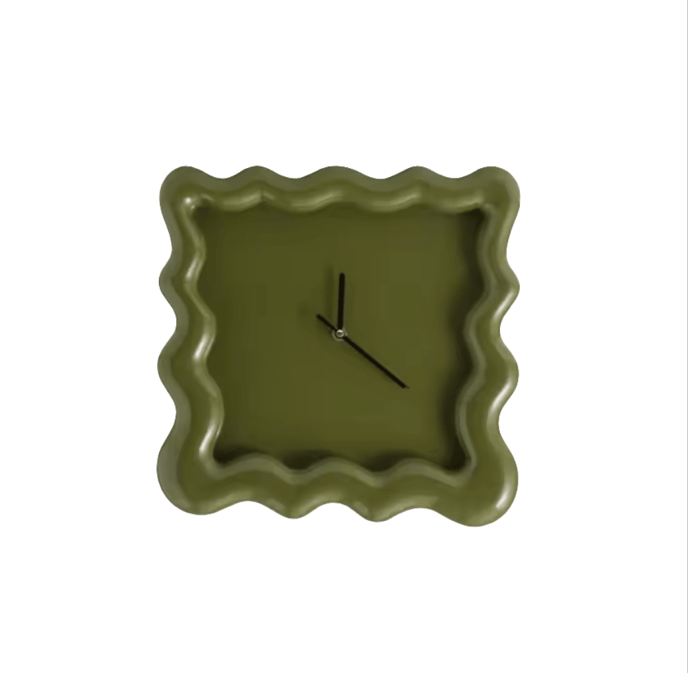 Sleek Wave Textured Wall Clock Olive Green - Koda Store