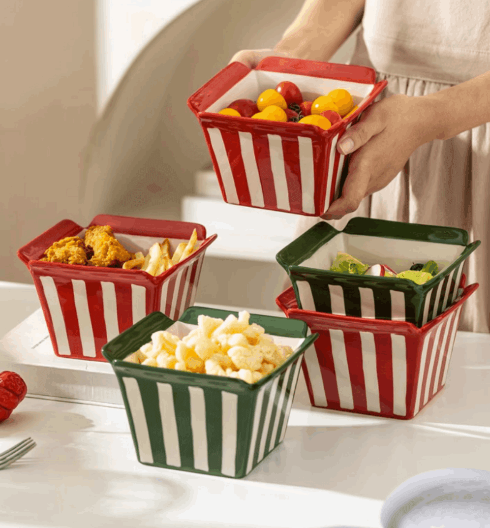 Striped Vintage Popcorn Bowl - Stackable - Koda Store - Free Shipping