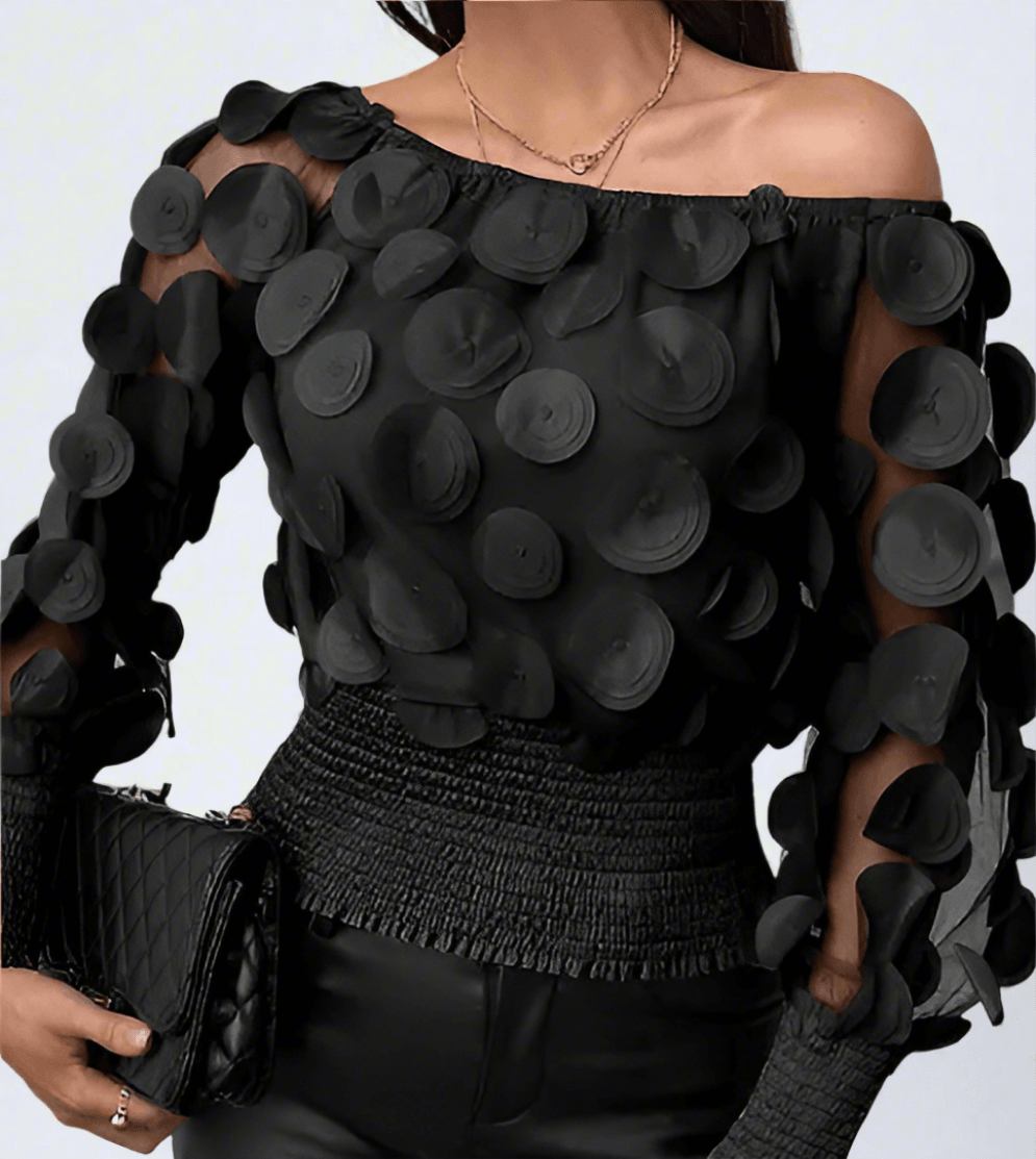 Sandra Slant Shoulder Blouse - Black - Koda Fashion & Decor - Free Shipping
