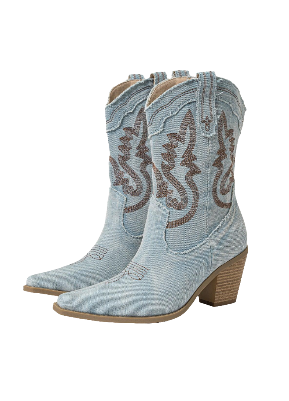 Denim Western Cowgirl Boots in Pale Blue Koda Fashion & Decor