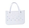 A white extra large waterproof EVA beach tote bag with a solid pattern and multiple handles.