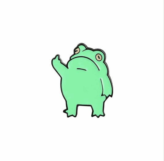 Rude Finger Frog Enamel Pin Badge.