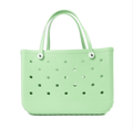 A pale green EVA plastic tote bag with a solid pattern and two handles.