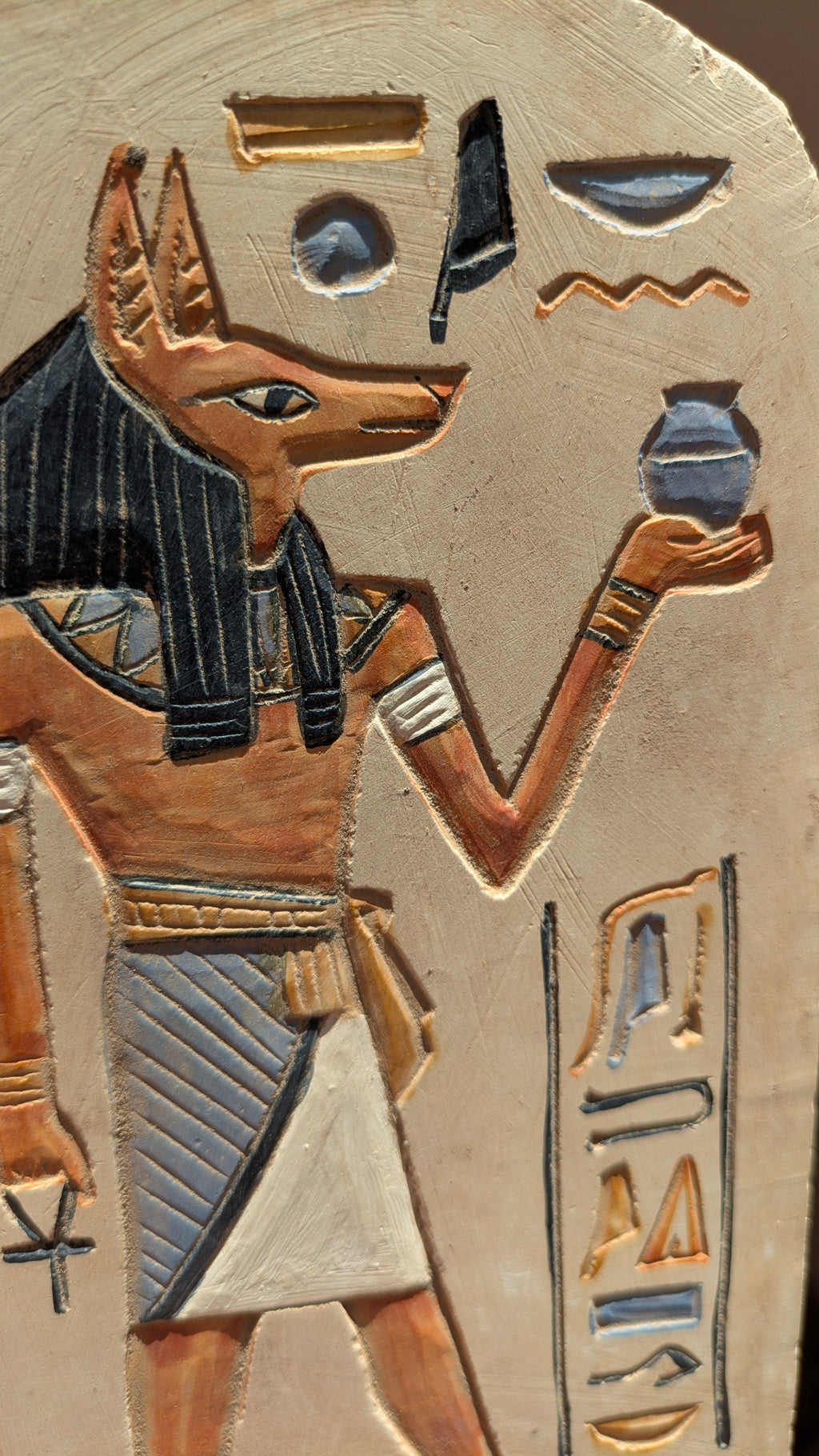 Hand-Carved Anubis Alabaster Stone Tablet - Made in Egypt | Rare Decor