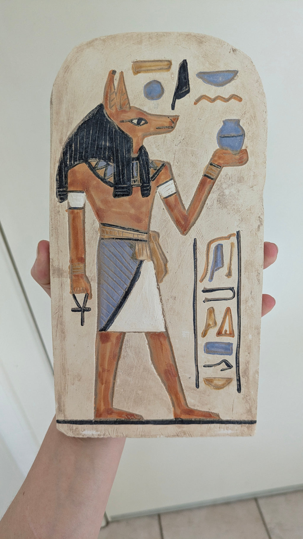 Hand-Carved Anubis Alabaster Stone Tablet - Made in Egypt | Rare Decor