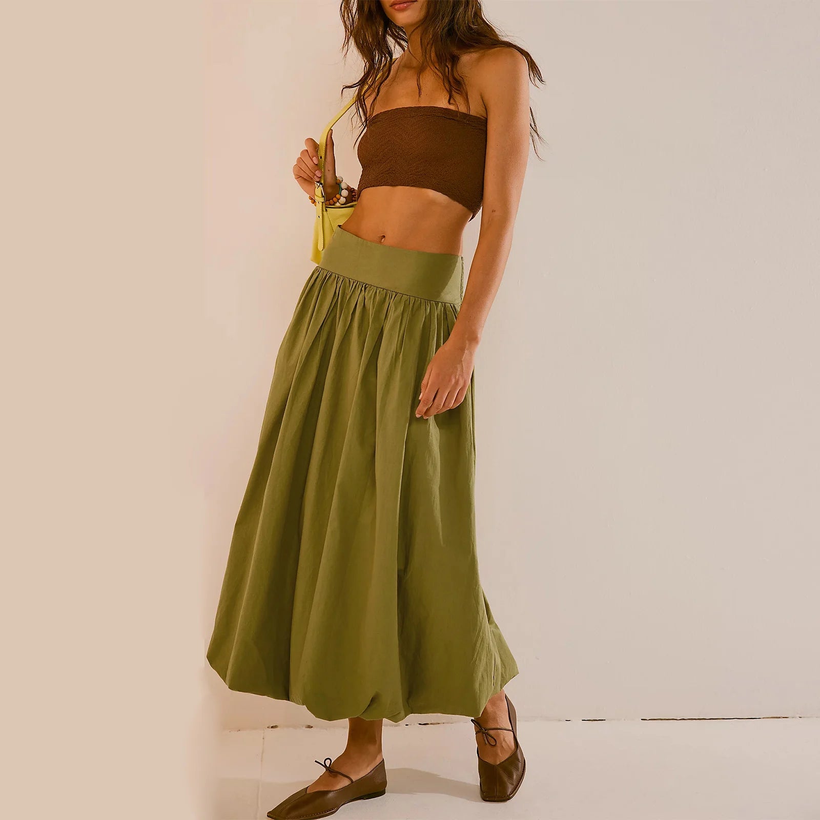 Y2k Women Bubble Maxi Skirt Casual Elastic Low Waist Flowy A Line Long Skirt Summer Ruffle Balloon Skirt Vintage Streetwear - Koda Store - Free Shipping