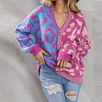 Dual Tone Leopard Print Knitted Cardigan Shop name