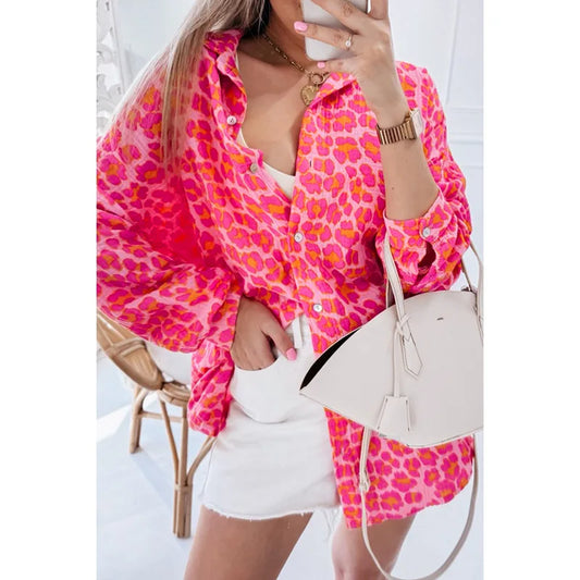 Rose Pink Button Down Leopard Print Blouse - KODA STORE | Fashion x Homewares