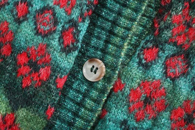 Retro Flowers Knitted Jacquard Cardigan