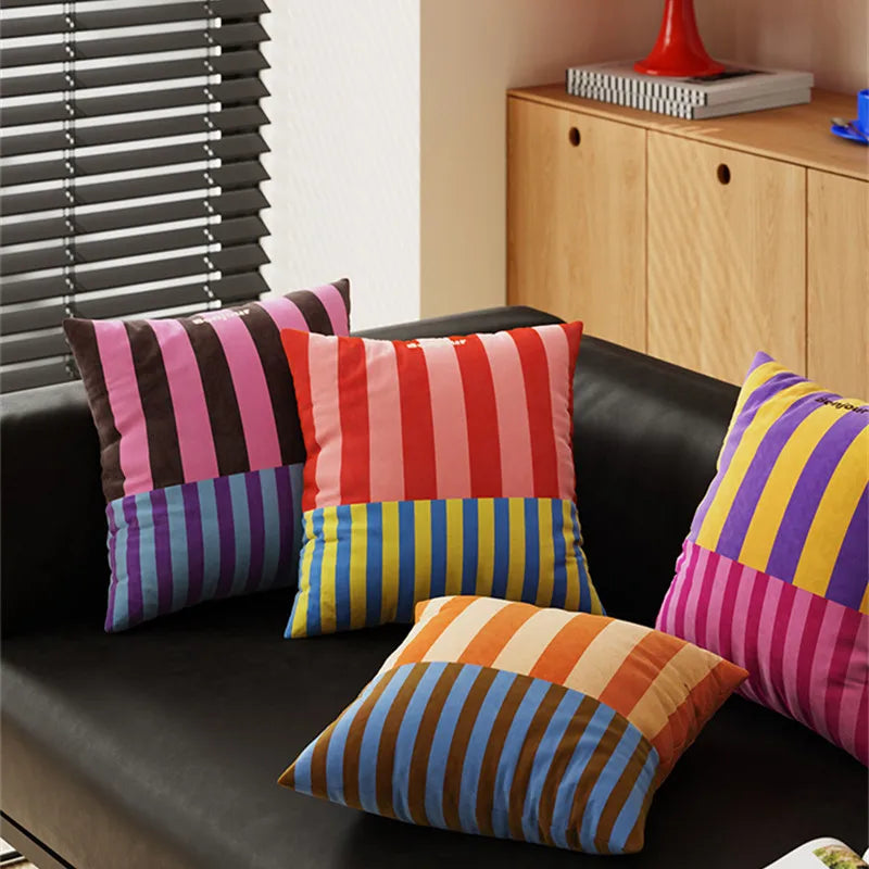 Striped Statement Square Velvet Cushion Cover