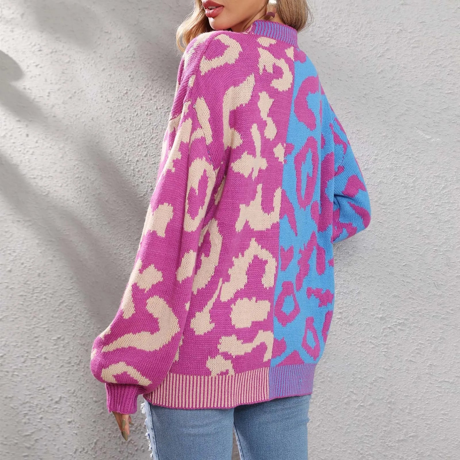 Dual Tone Leopard Print Knitted Cardigan Shop name