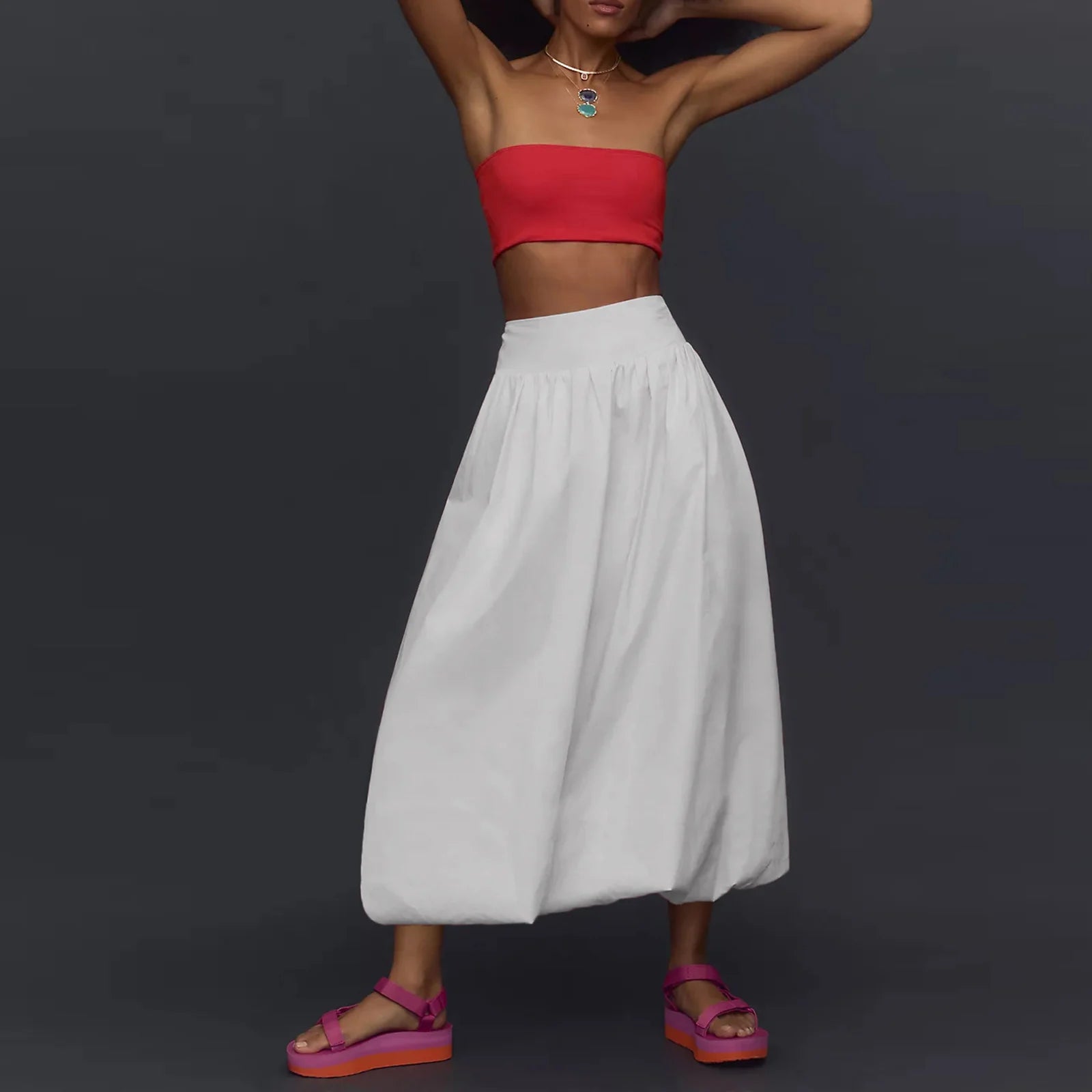 Y2k Women Bubble Maxi Skirt Casual Elastic Low Waist Flowy A Line Long Skirt Summer Ruffle Balloon Skirt Vintage Streetwear - Koda Store - Free Shipping