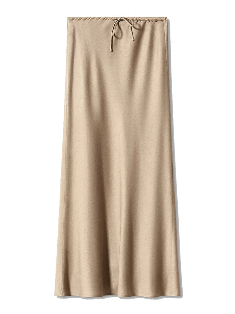 Long Black Satin Skirts Women For Work Summer Autumn Straight Brown Skirt Long Belt Coffee Formal Silk Maxi Skirt For Ladies - Koda Store - Free Shipping