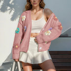 Knitted Flower Button-Down Cardigan - KODA STORE | Fashion x Homewares