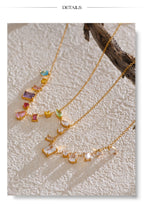 Gold-Plated Multi-Gemstone Pendant Necklace - Pastel Rainbow & White Cubic Zirconia