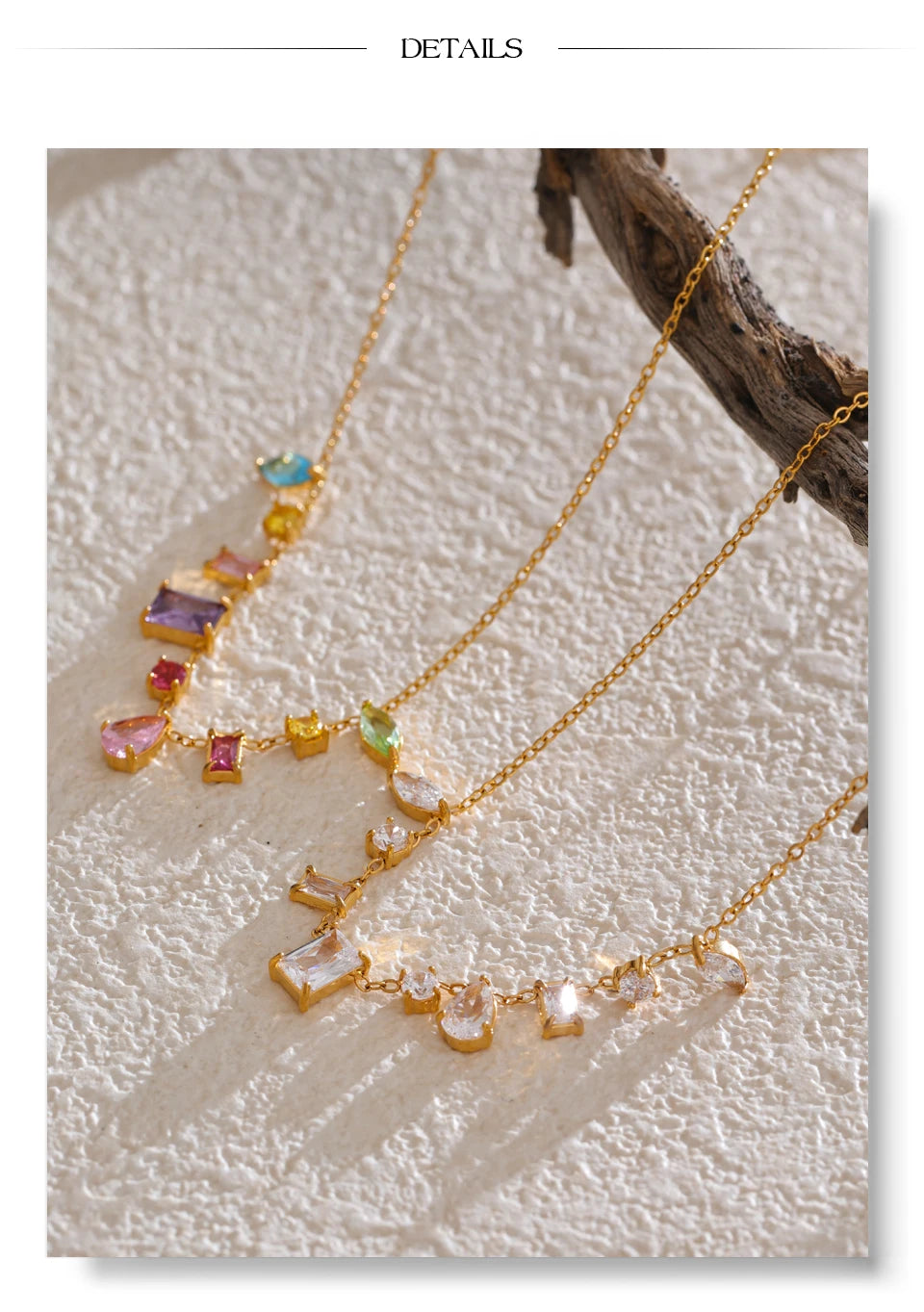 Gold-Plated Multi-Gemstone Pendant Necklace - Pastel Rainbow & White Cubic Zirconia