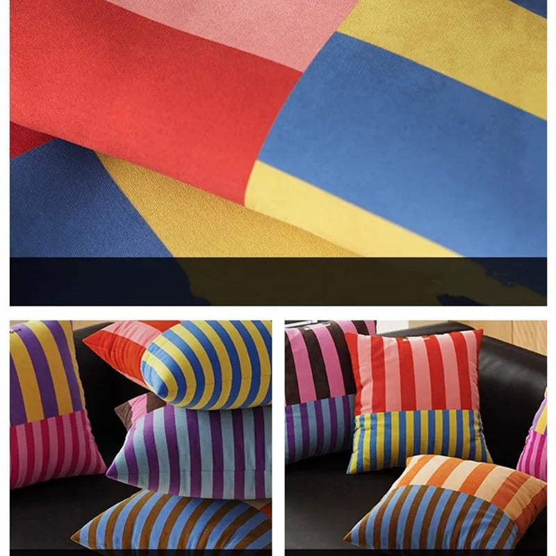 Striped Statement Square Velvet Cushion Cover