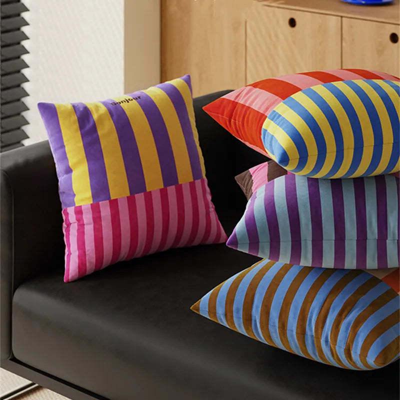 Striped Statement Square Velvet Cushion Cover