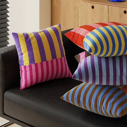 Striped Statement Square Velvet Cushion Cover