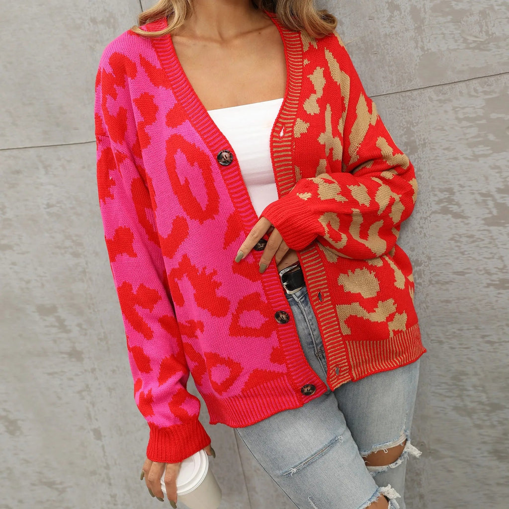 Dual Tone Leopard Print Knitted Cardigan Shop name