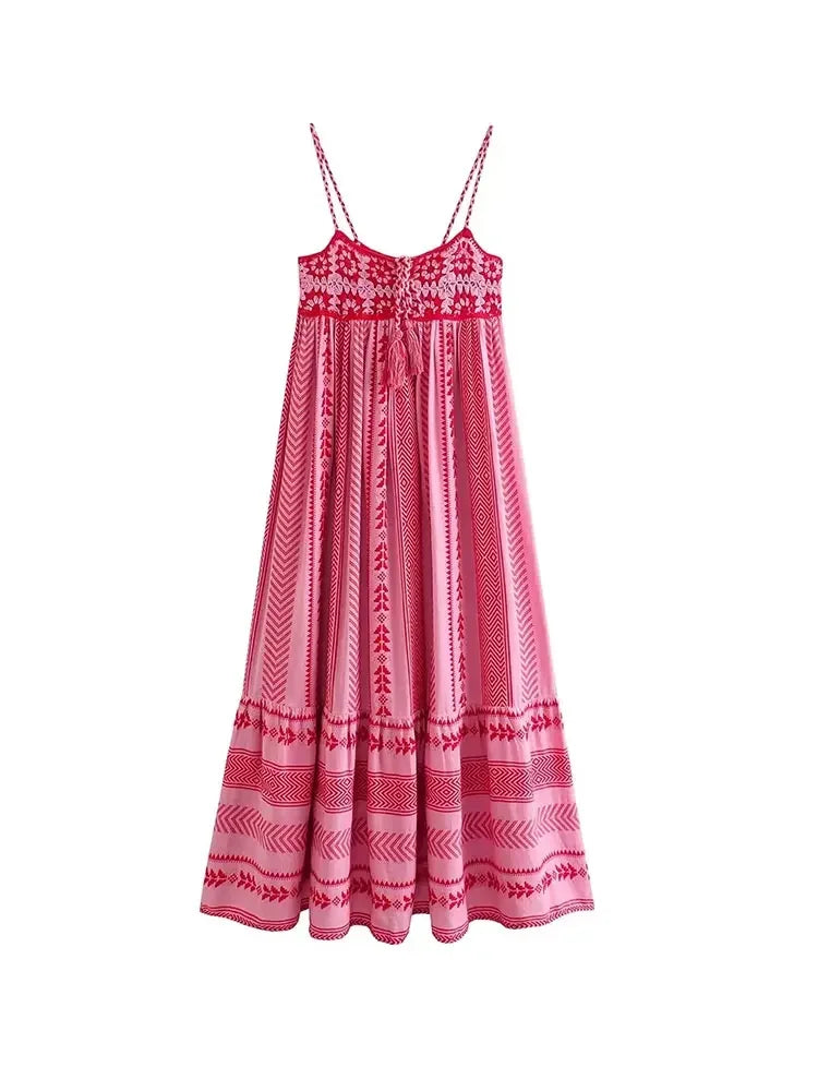 TRAFSHE Women Bohemian Midi Dress Vacation Charm Splice Knitted Vintage Strap Dress Women Vestidos Mujer - Koda Store - Free Shipping