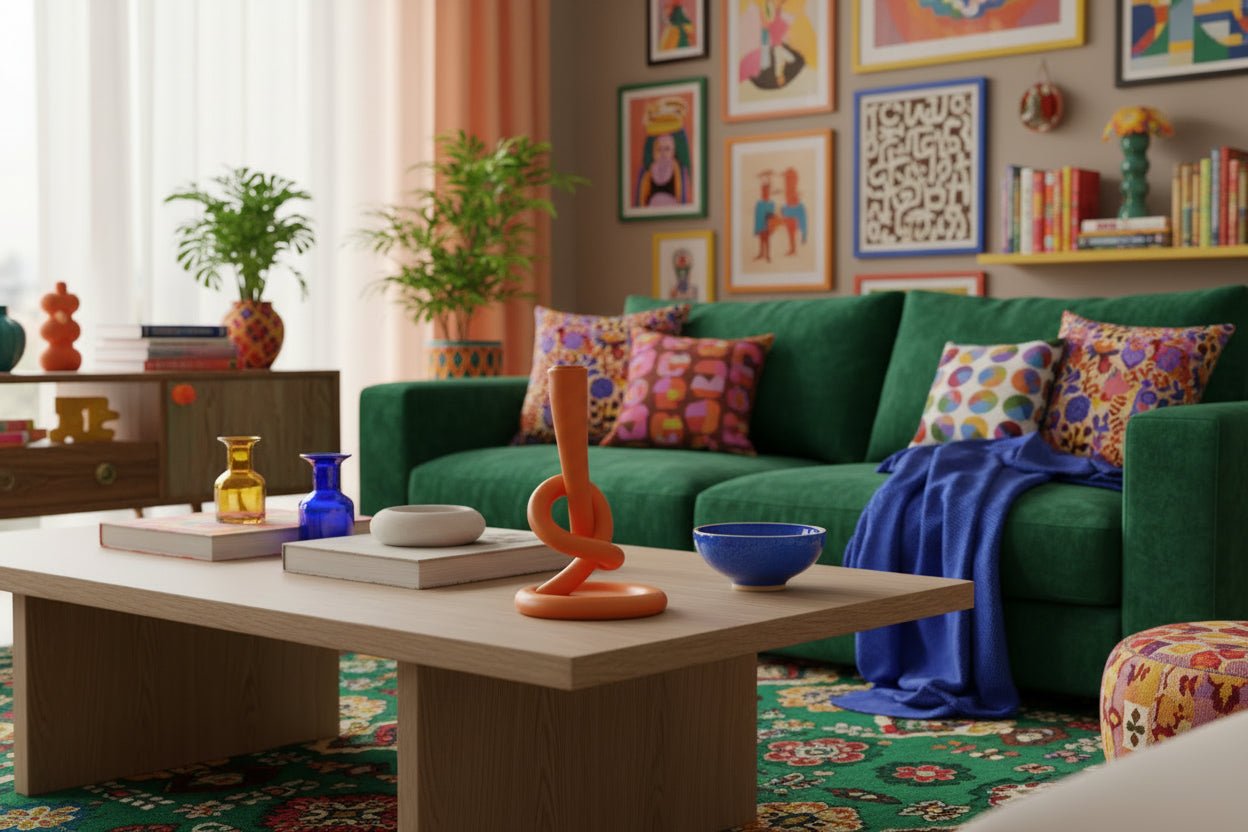 Orange knot shaped candle holder on white background