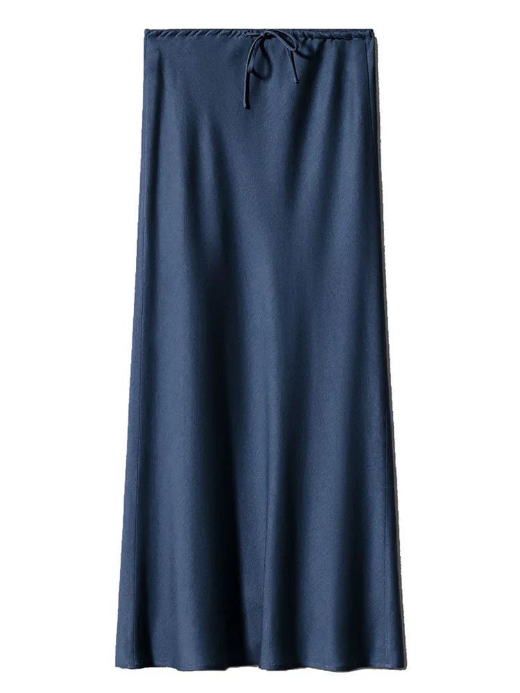 Long Black Satin Skirts Women For Work Summer Autumn Straight Brown Skirt Long Belt Coffee Formal Silk Maxi Skirt For Ladies - Koda Store - Free Shipping