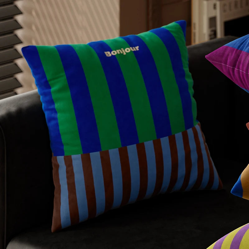 Striped Statement Square Velvet Cushion Cover