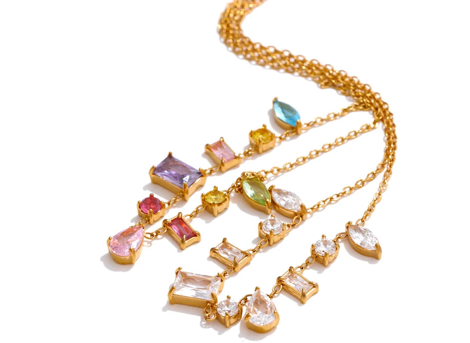 18K PVD Gold Plated Cubic Zirconia Multi-Gemstone Necklace - Koda Lifestyle Boutique | Shop Fashion, Homewares & Gifting Australia - Free Shipping