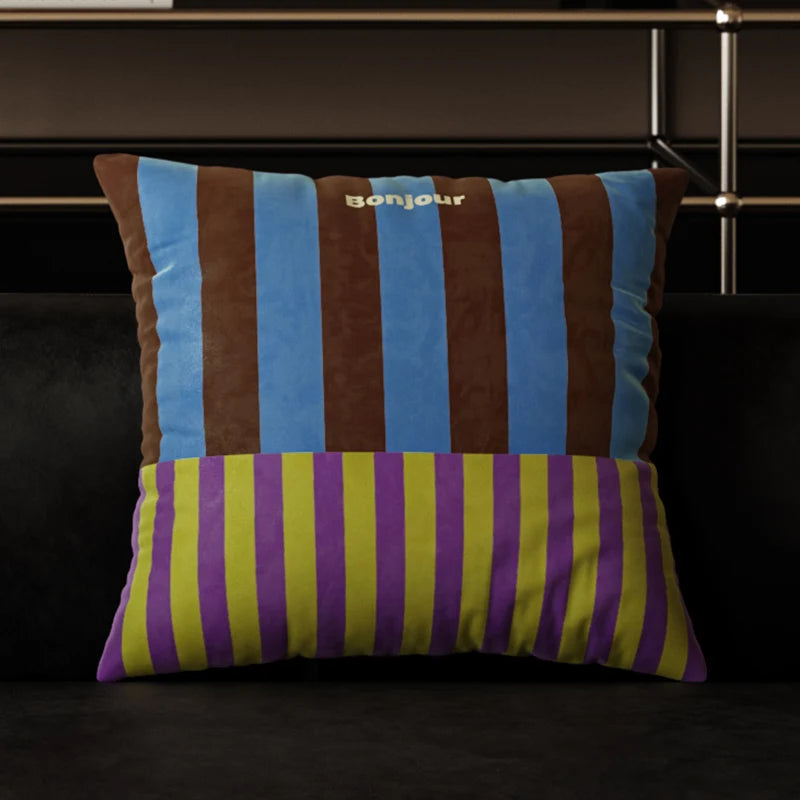 Striped Statement Square Velvet Cushion Cover