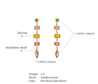 Gold earrings with zircon stones on a white background