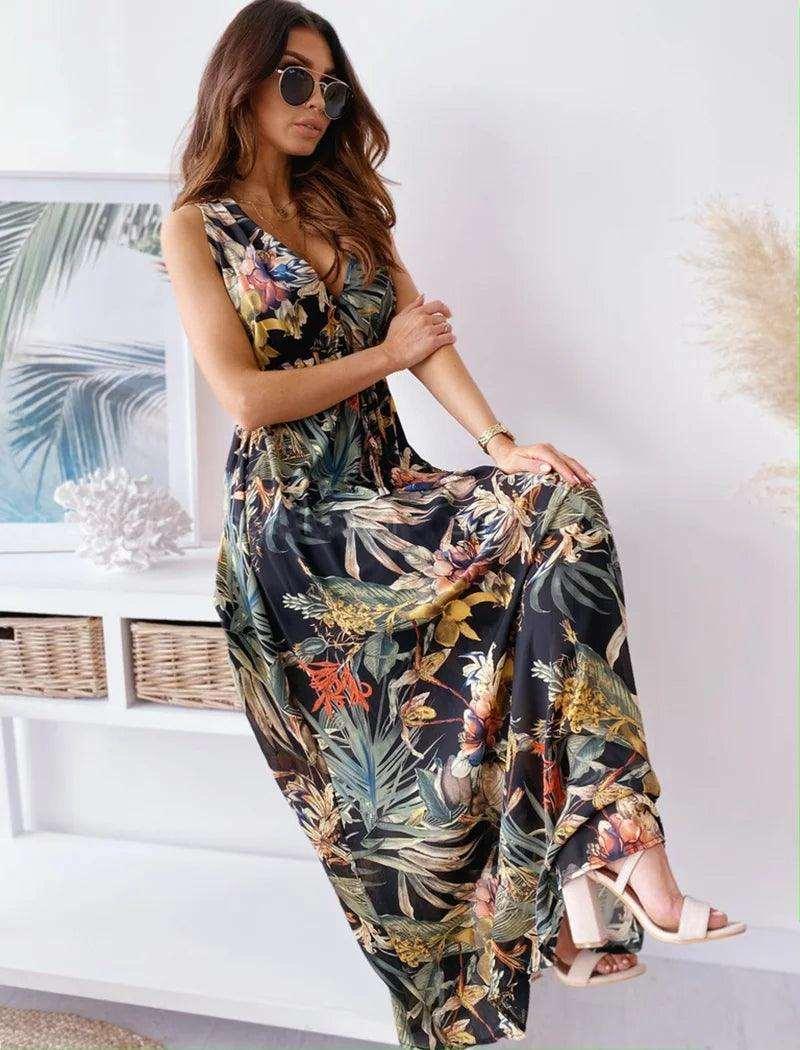 Louisa Open-Back Split Dress - Tropical